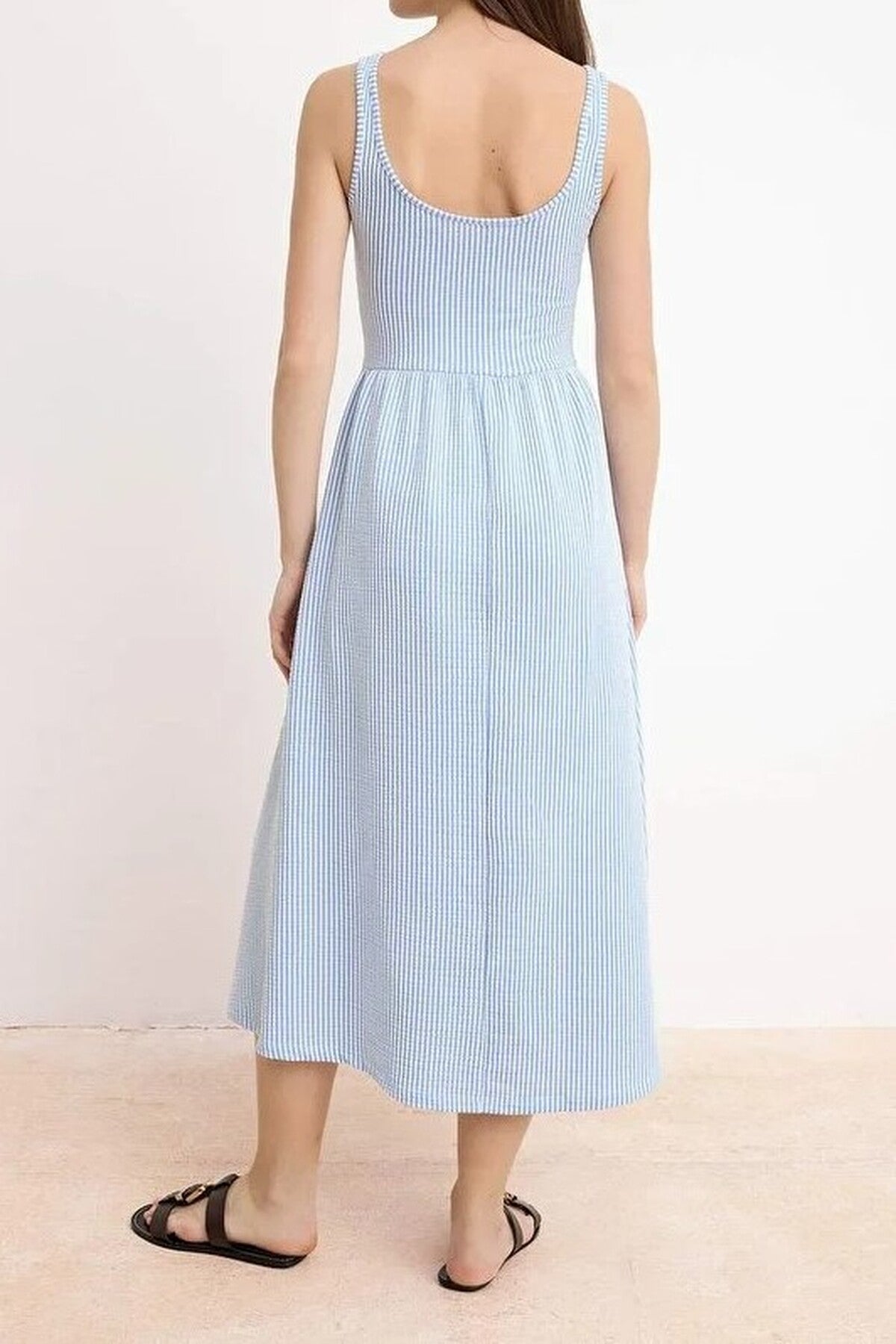 Striped Thick Straps Sleeveless Textured Knit Dress