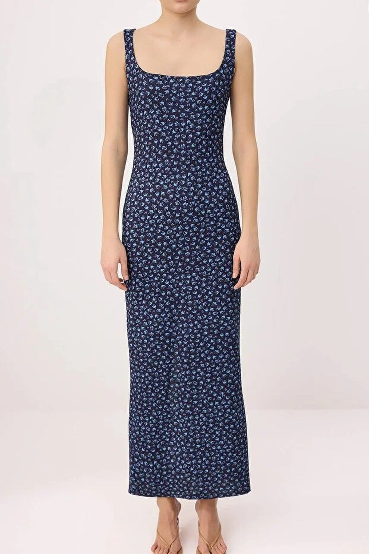 Bodycon Thick Strap Scoop Neck Sleeveless Stretch Knit Dress