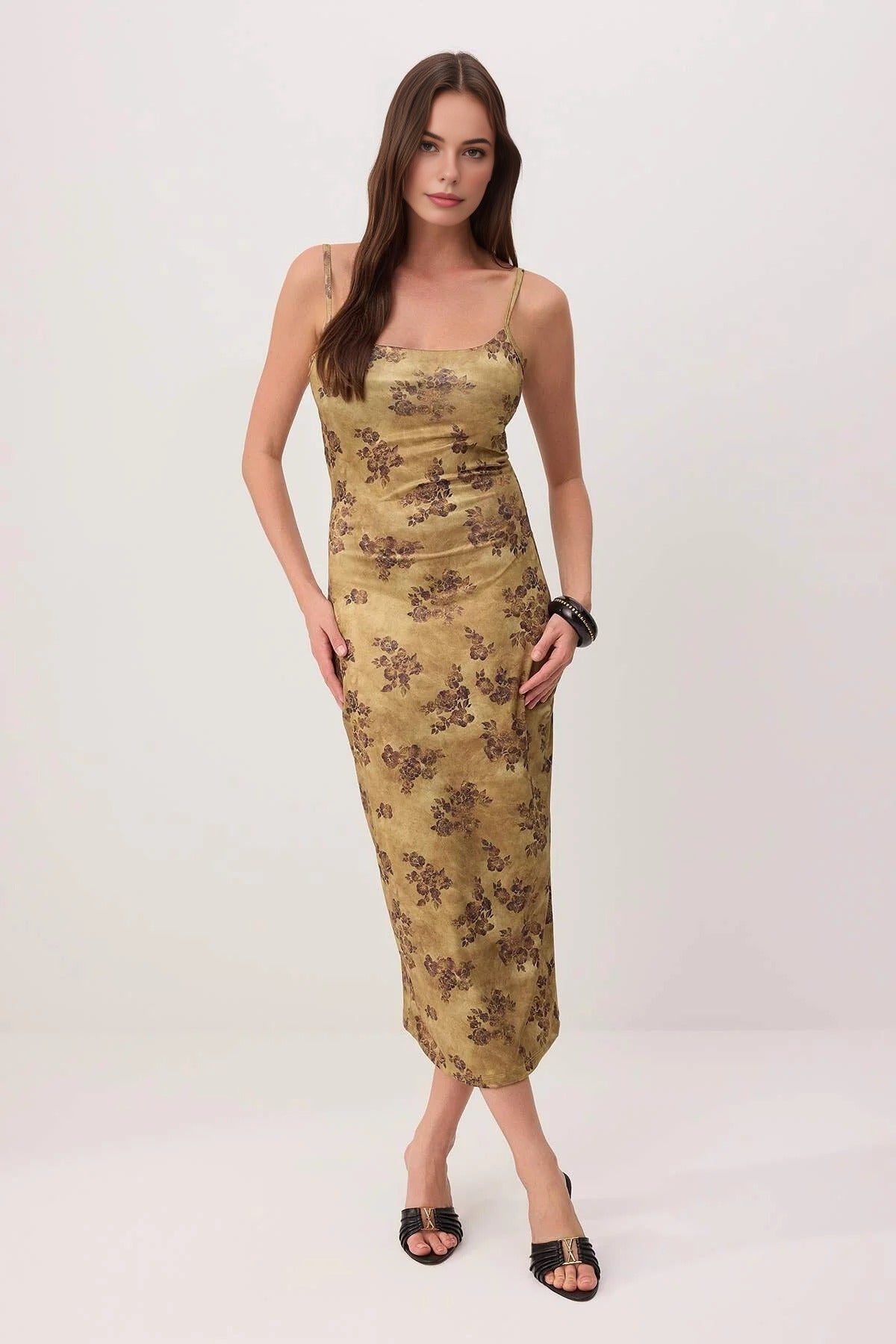 Floral Bodycon Square Neck Sleeveless Knitted Dress