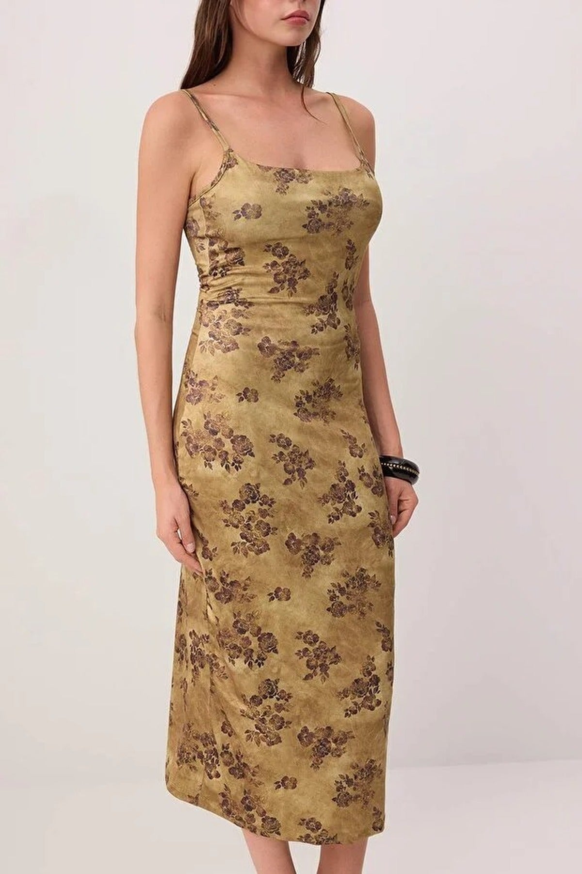 Floral Bodycon Square Neck Sleeveless Knitted Dress