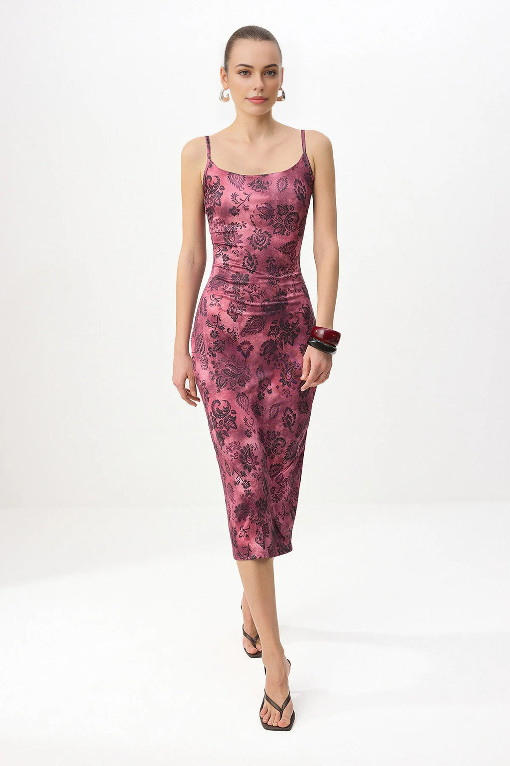 Floral Bodycon Square Neck Sleeveless Knitted Dress