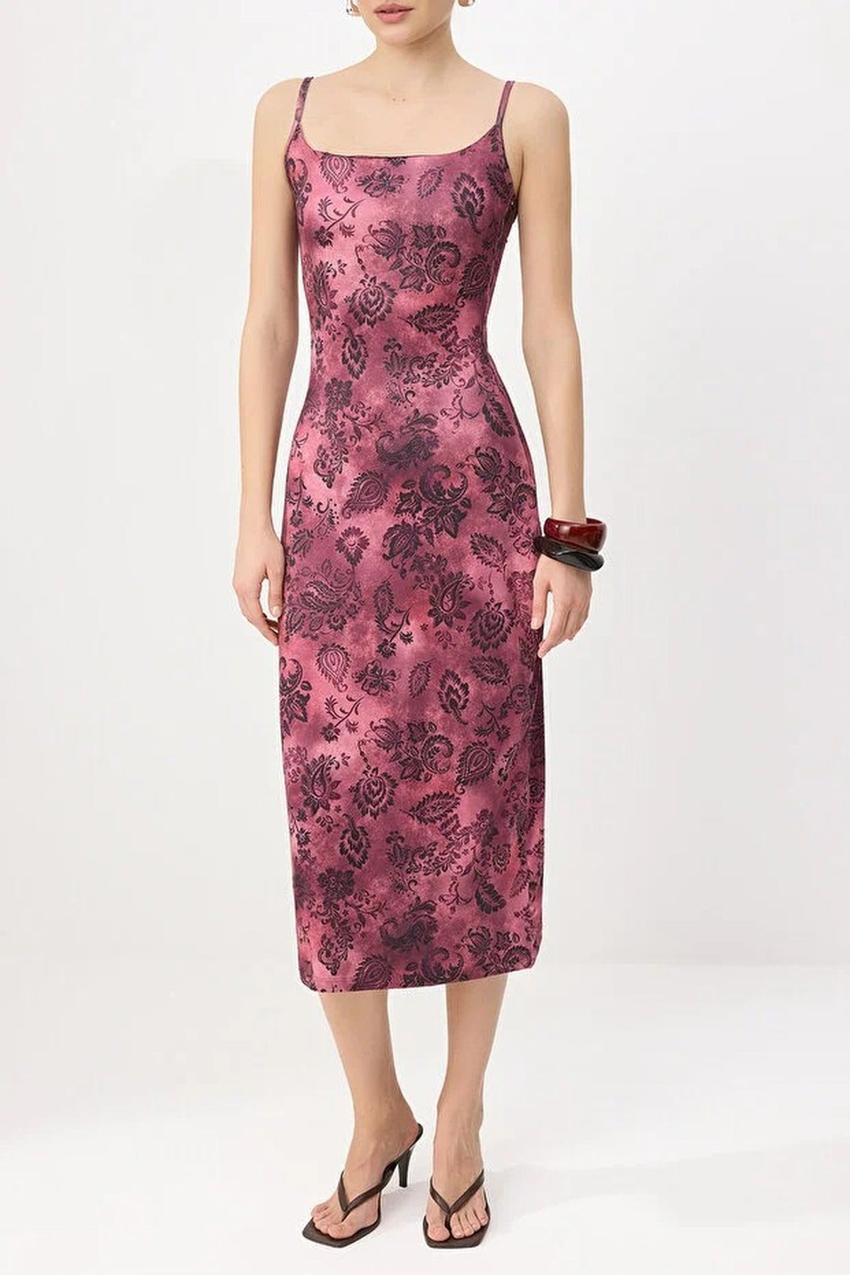 Floral Bodycon Square Neck Sleeveless Knitted Dress
