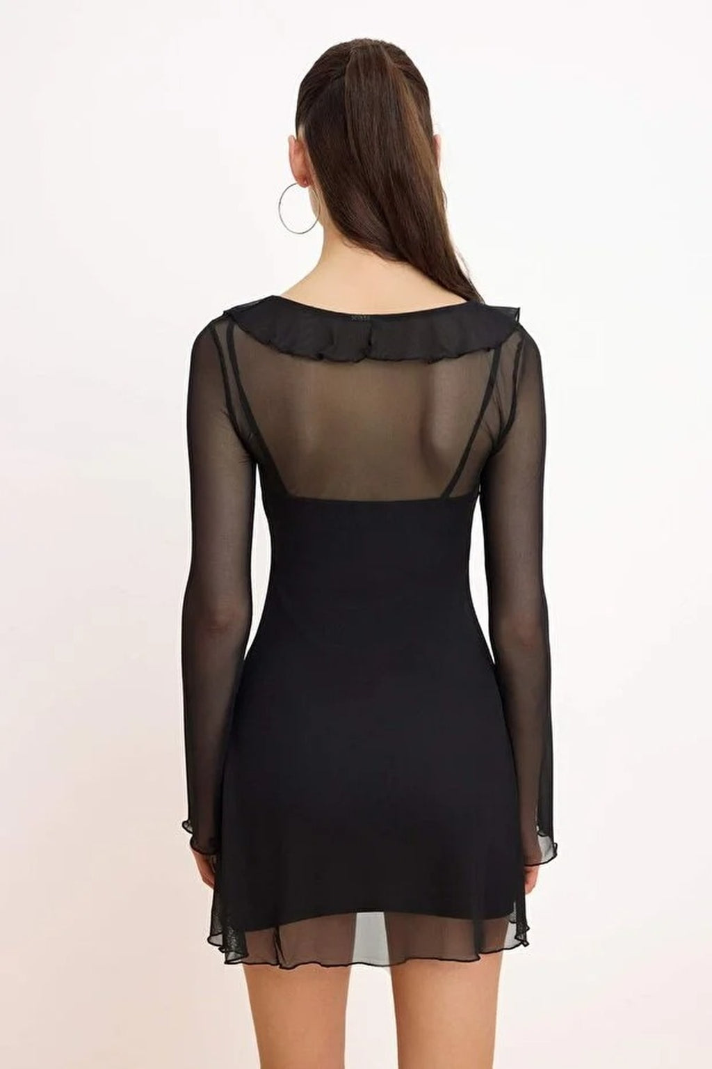 Skater V-Neck Long Sleeved Mini Tulle Knit Dress