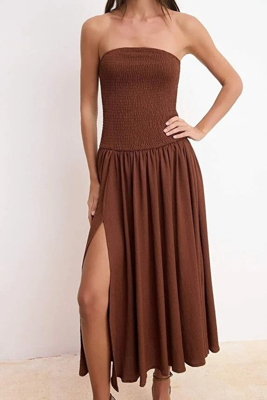 Waist Strapless Sleeveless Textured Knit Dress