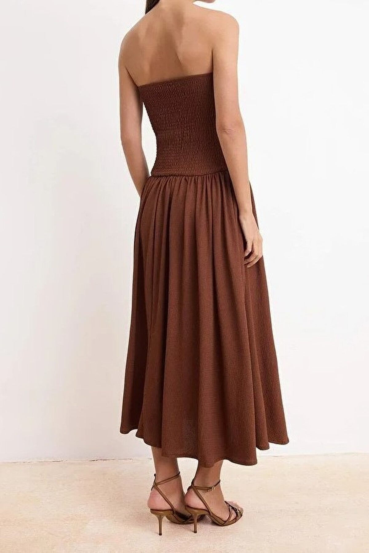 Waist Strapless Sleeveless Textured Knit Dress