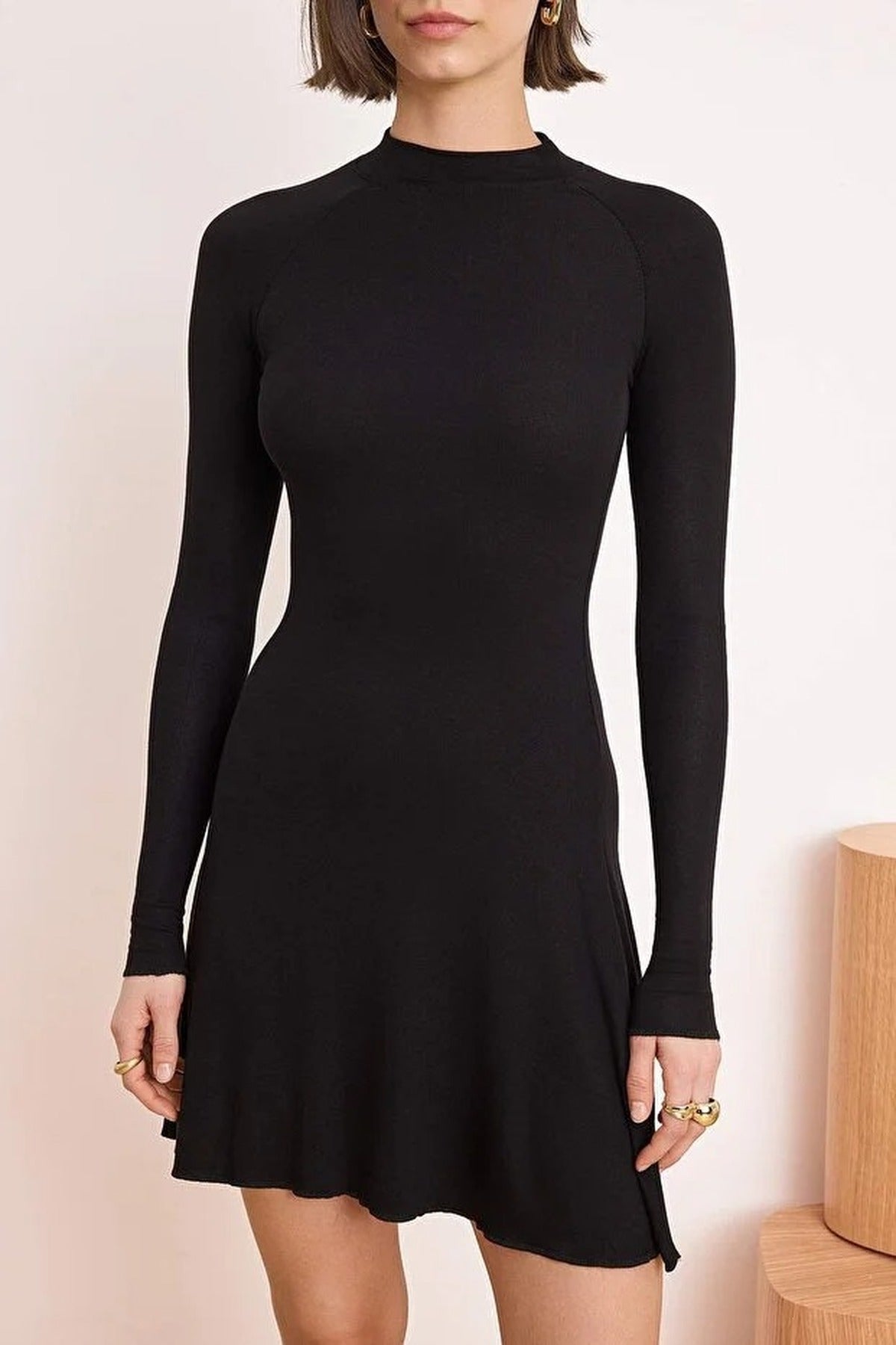 Long-Sleeved Mini Soft Knit Dress