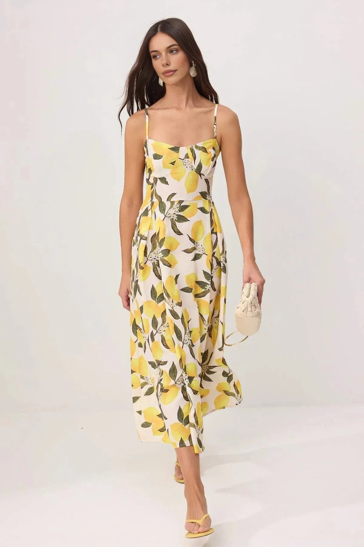 Lemon Pattern Midi Woven Dress