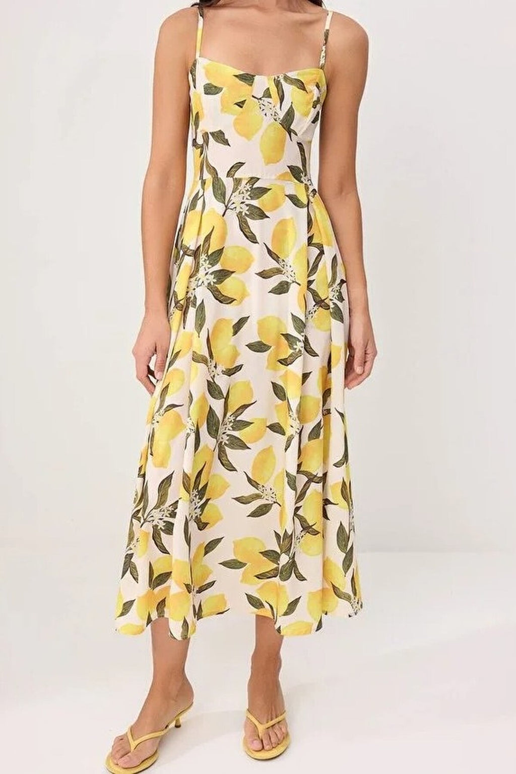 Lemon Pattern Midi Woven Dress