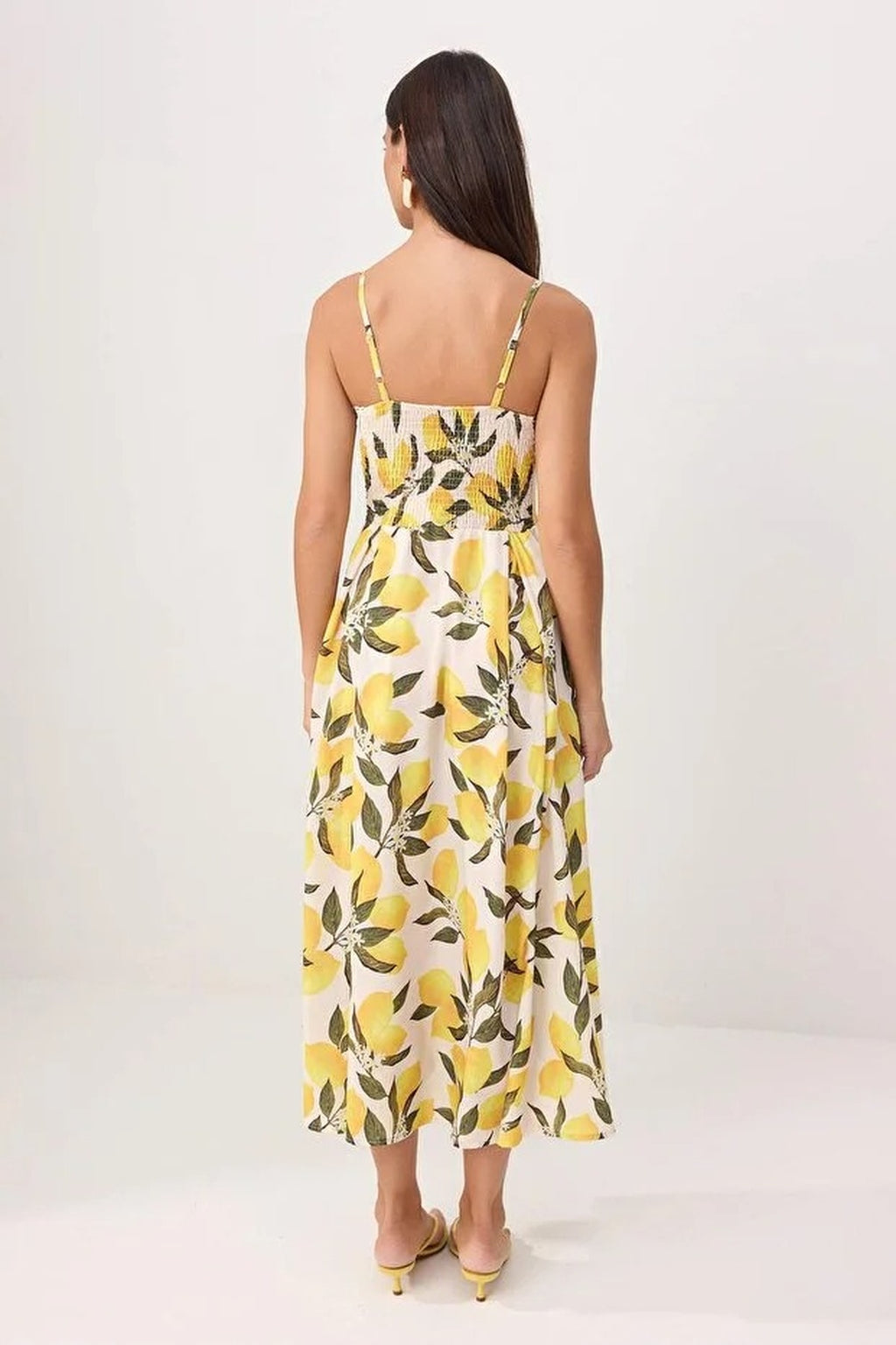 Lemon Pattern Midi Woven Dress