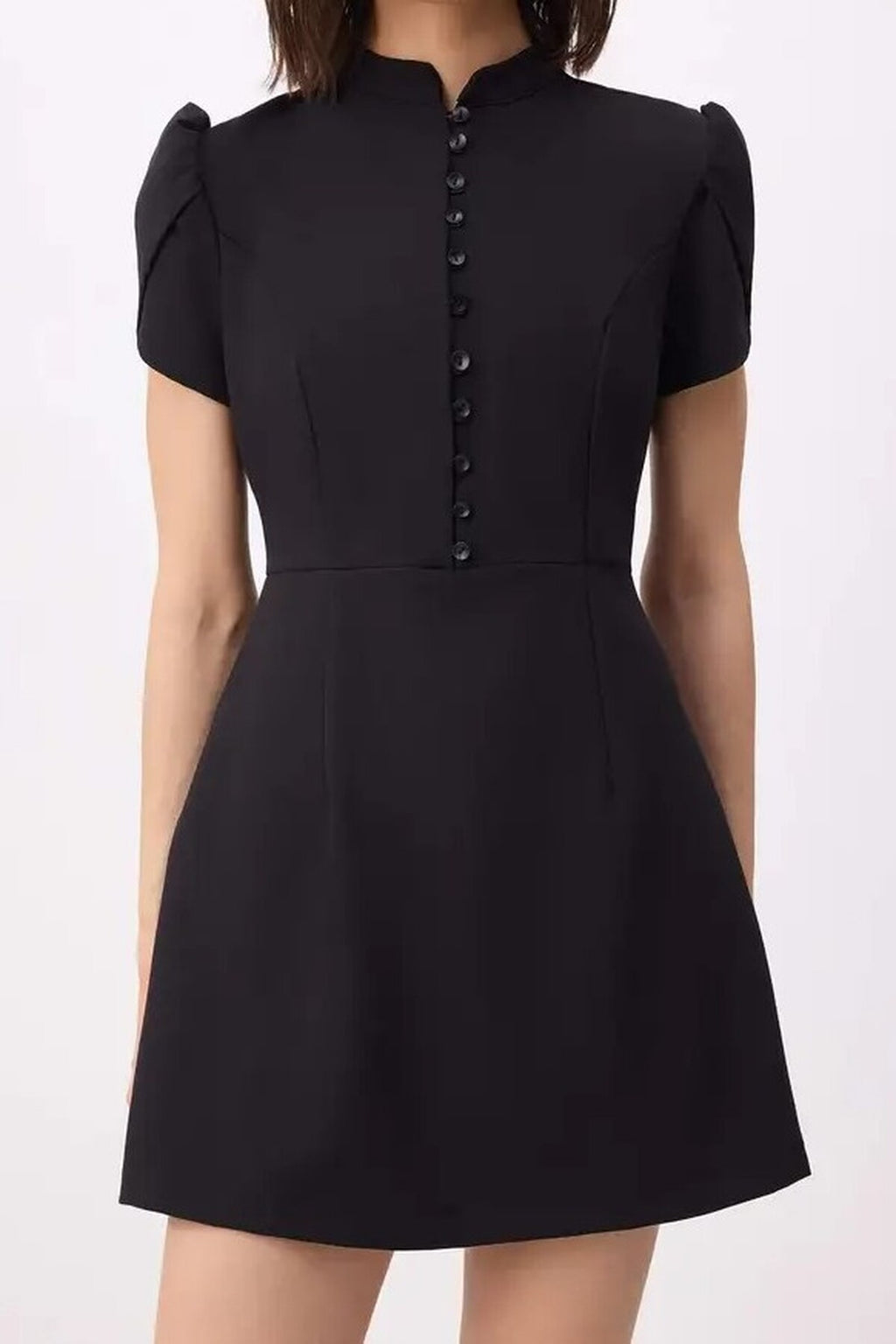Balloon Sleeve Buttoned Mini Woven Dress