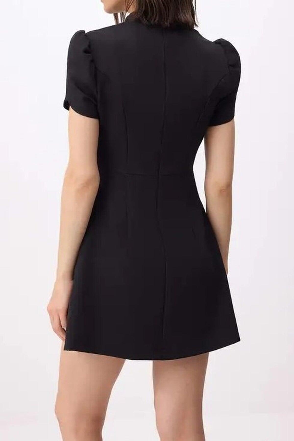 Balloon Sleeve Buttoned Mini Woven Dress