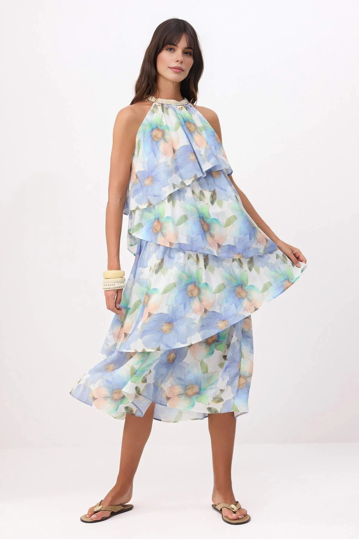 Patterned Maxi Woven Dress with Seashell Accessories