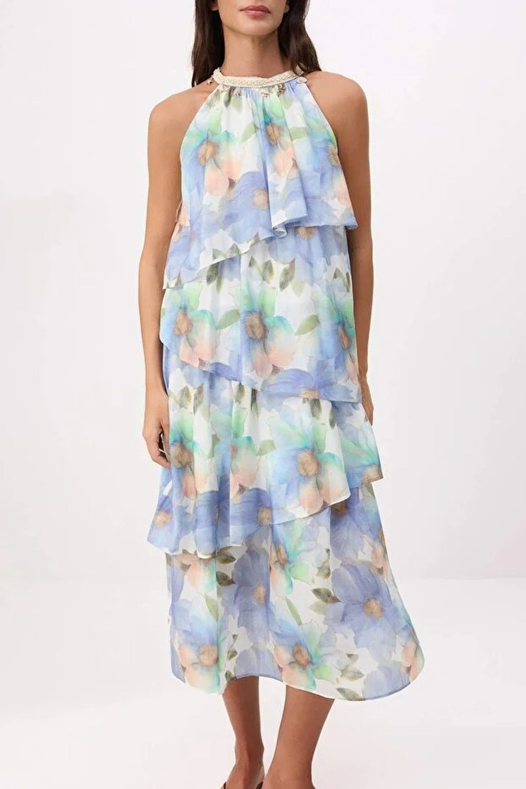 Patterned Maxi Woven Dress with Seashell Accessories