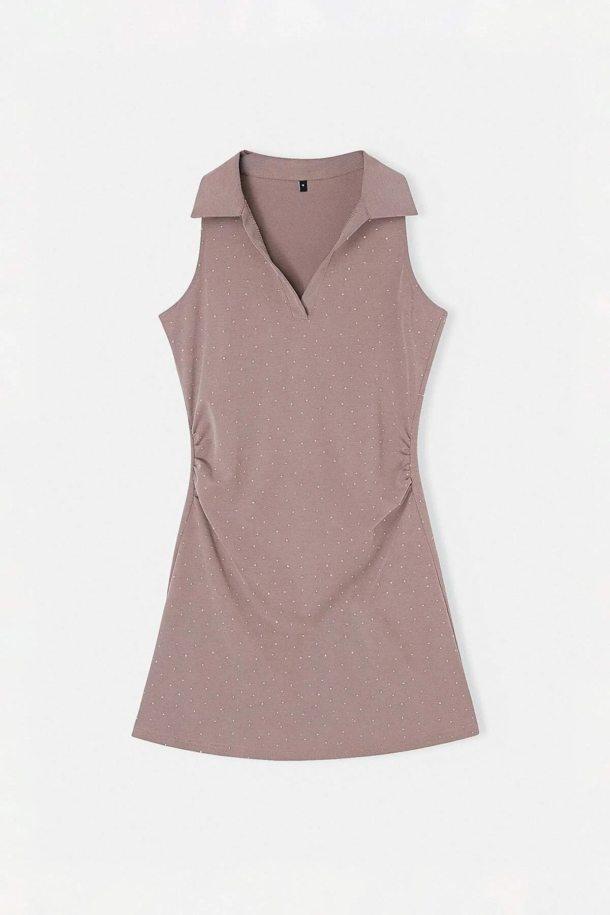 Polo Collar Mini Knitted Dress with Accessory Details