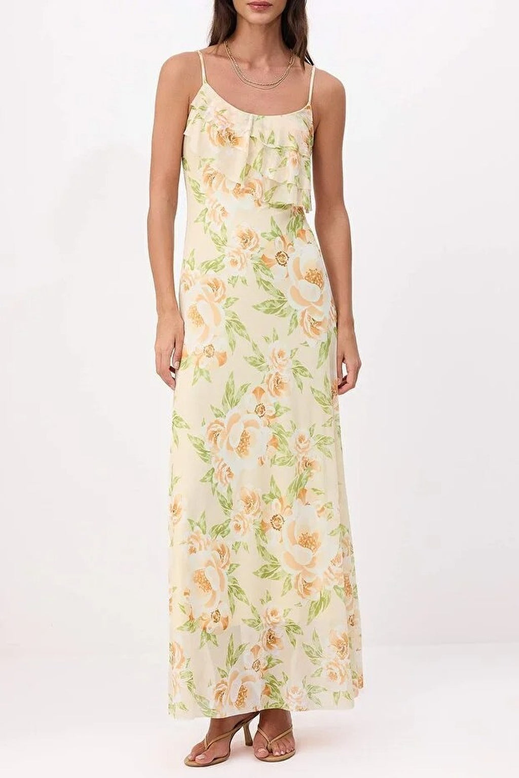 Floral A-line Ruffled Maxi Knit Dress