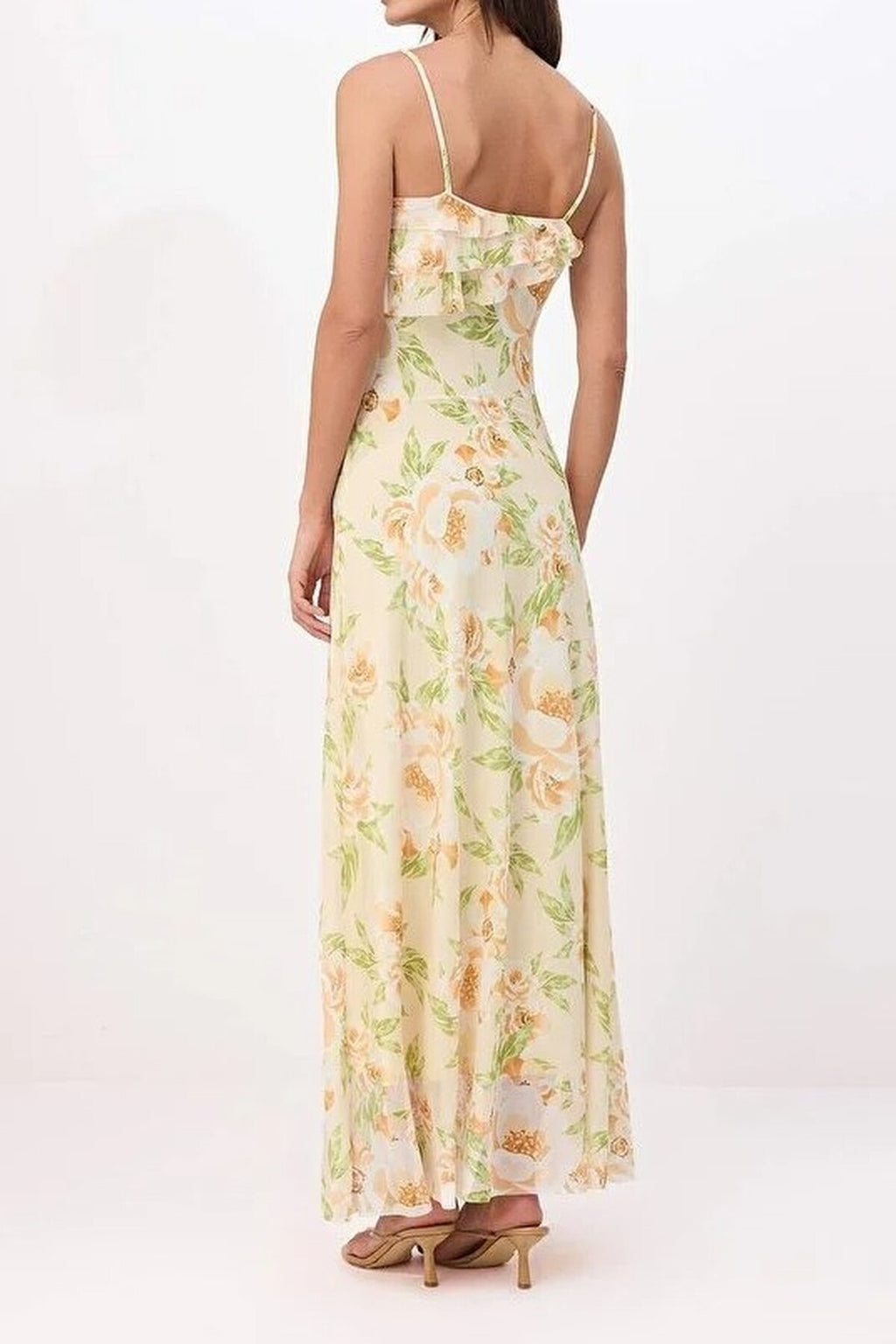 Floral A-line Ruffled Maxi Knit Dress