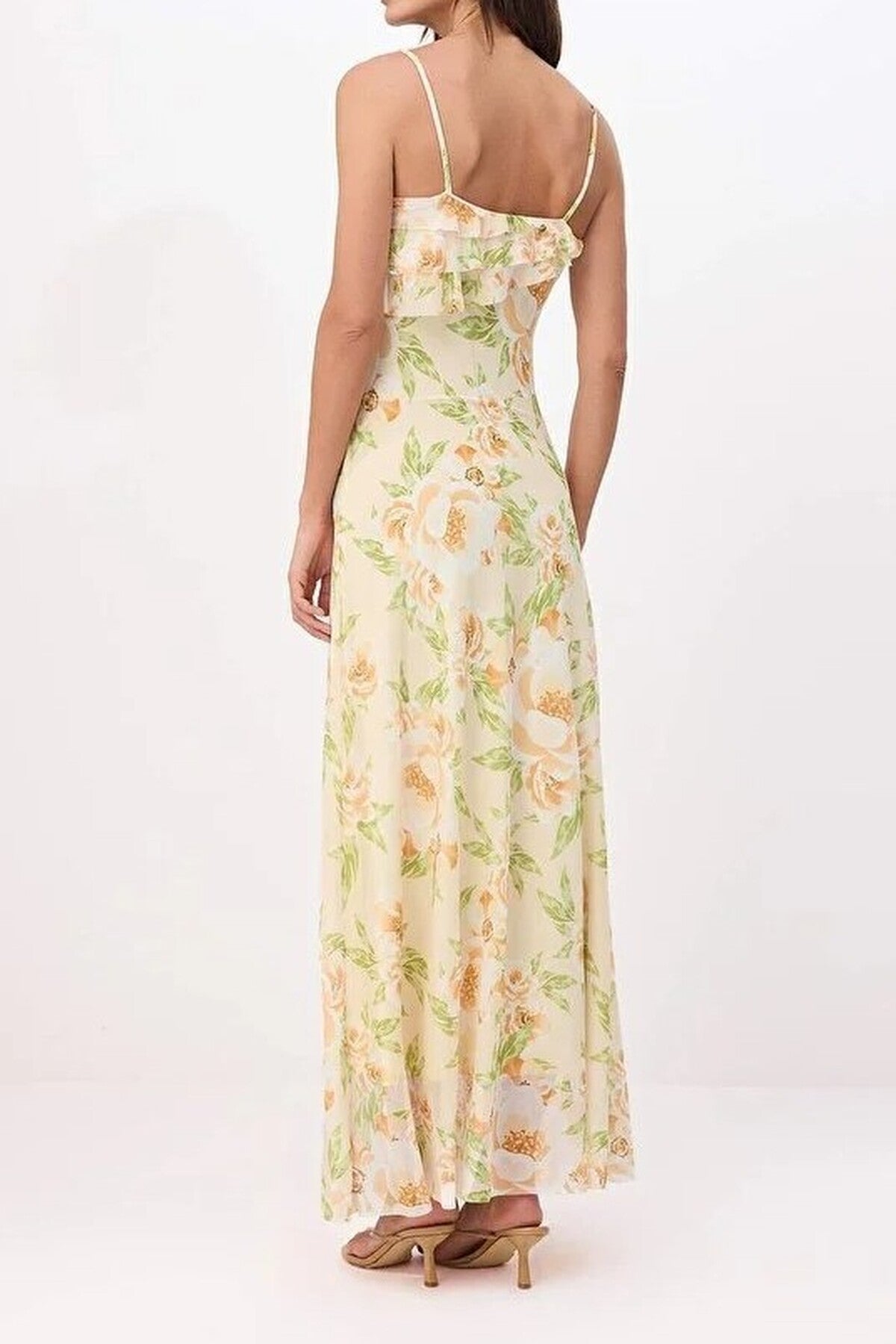 Floral A-line Ruffled Maxi Knit Dress
