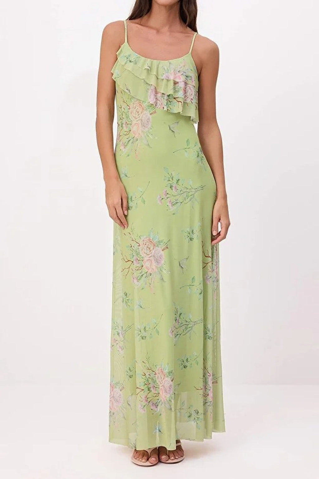 Floral A-line Ruffled Maxi Knit Dress