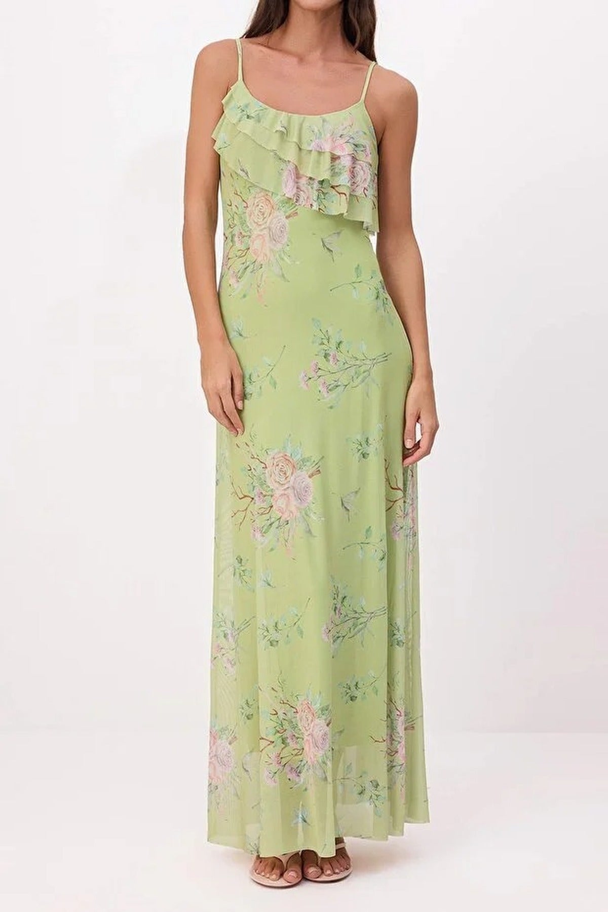 Floral A-line Ruffled Maxi Knit Dress