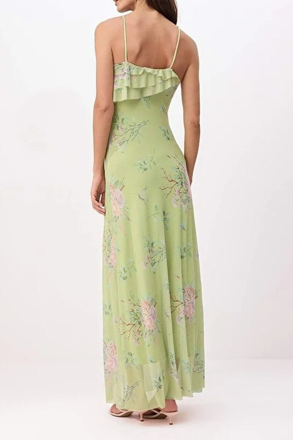Floral A-line Ruffled Maxi Knit Dress