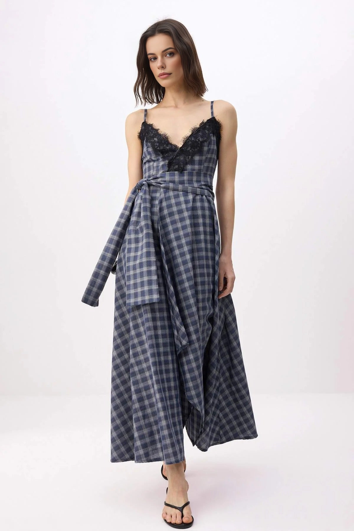 Checkered Midi Woven Dress