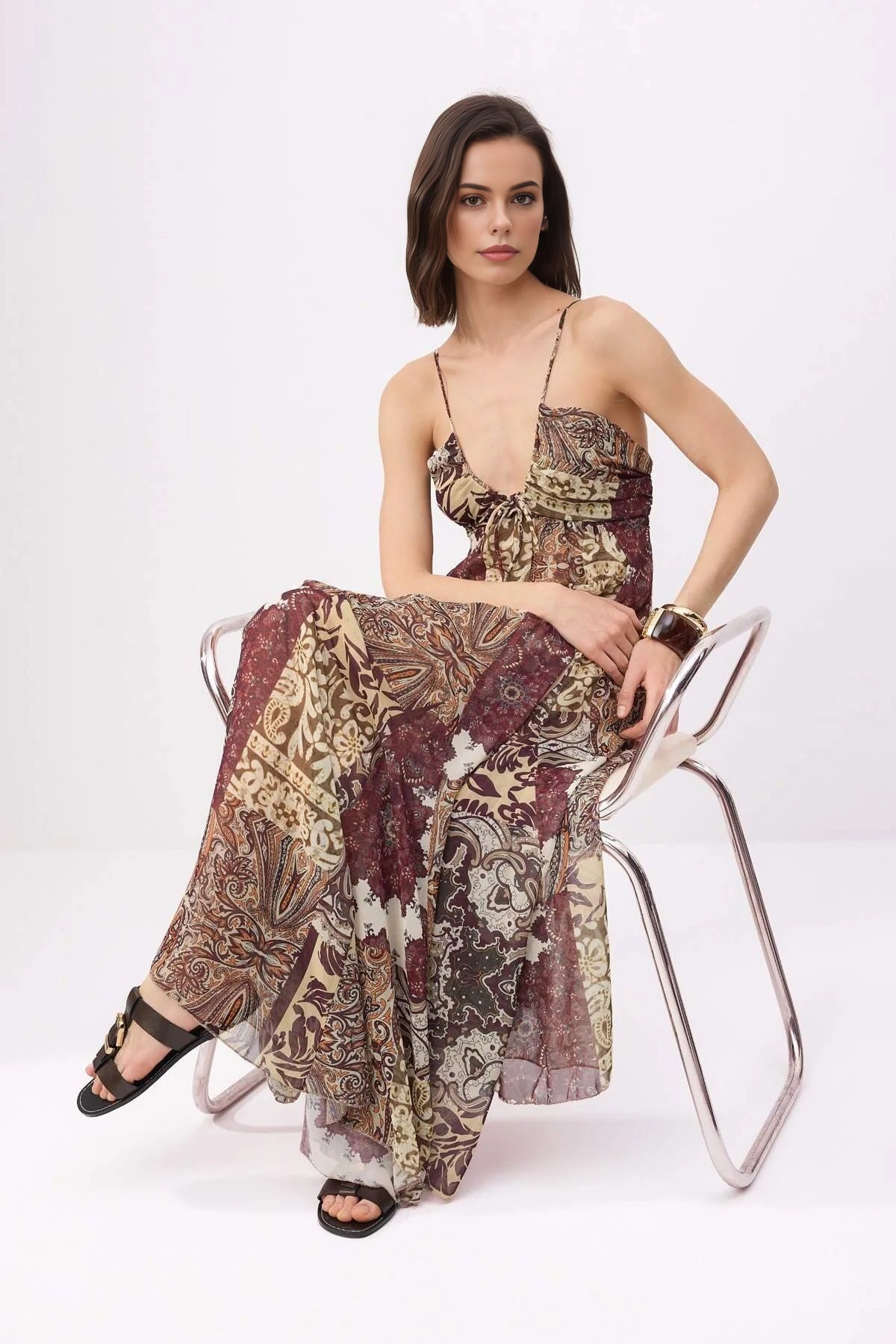 Abstract Pattern Maxi Woven Dress