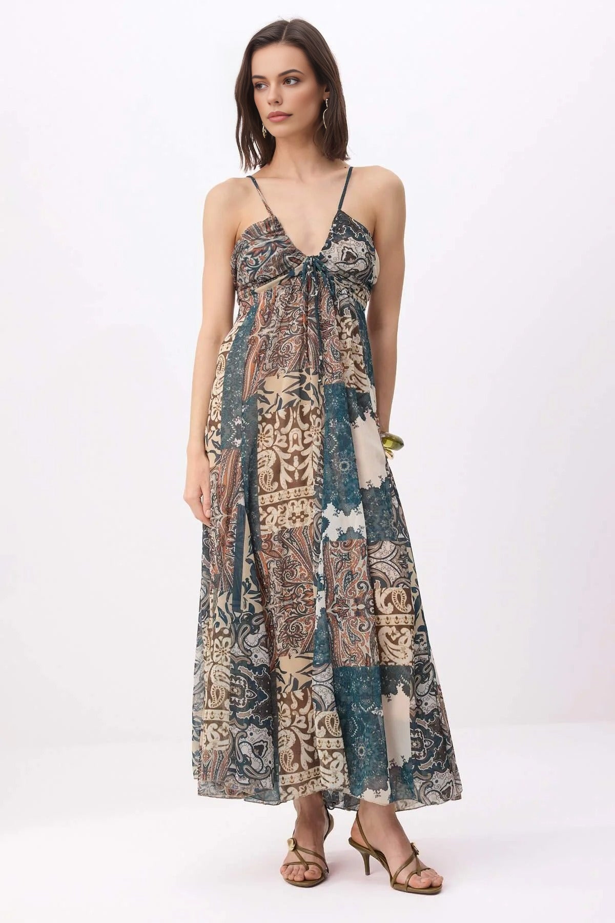 Shawl Pattern Maxi Woven Dress