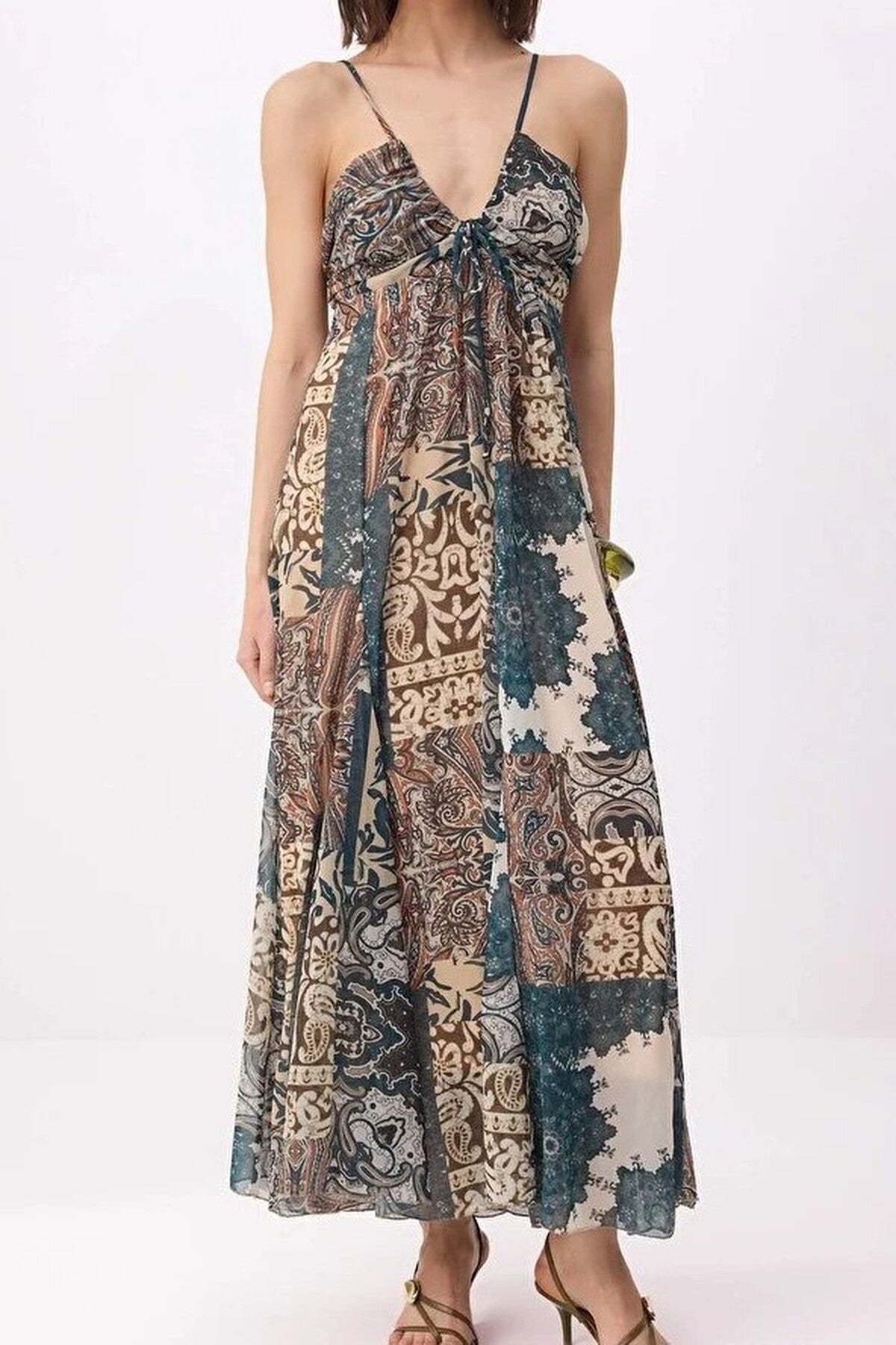 Shawl Pattern Maxi Woven Dress