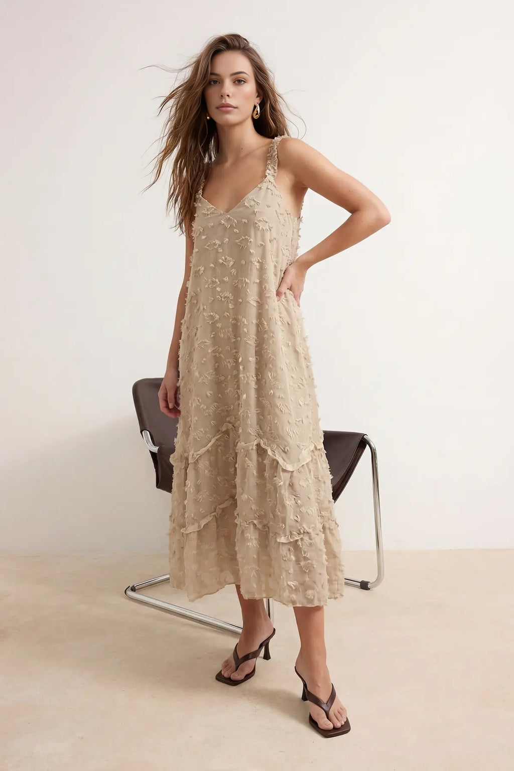 Fisherman Neck Strap Tiered Maxi Dress