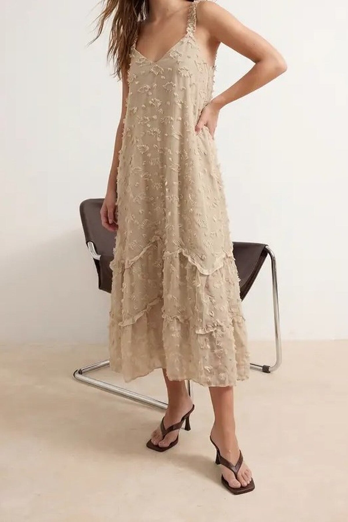 Fisherman Neck Strap Tiered Maxi Dress