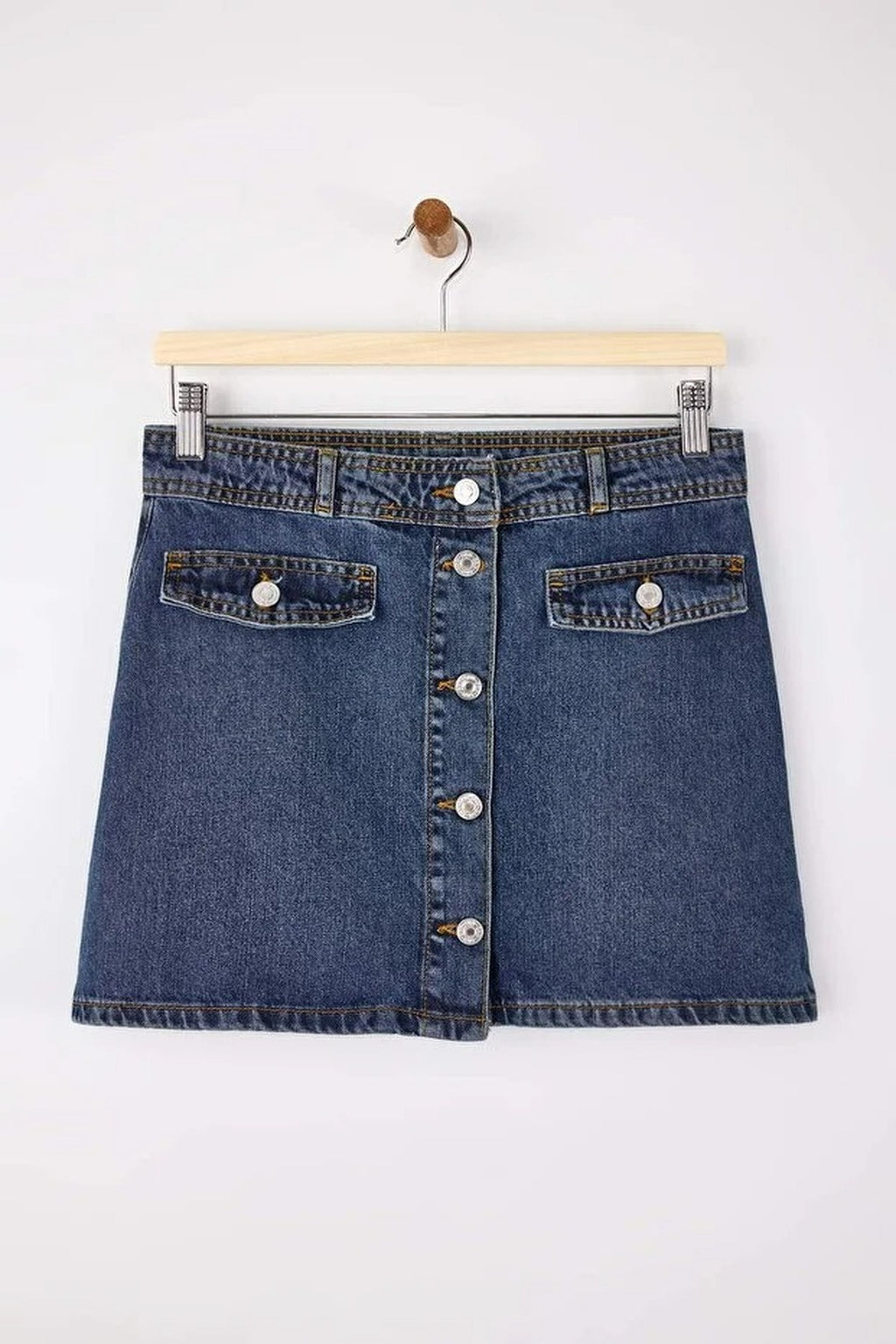 Button Detail Mini 100% Cotton Denim Skirt