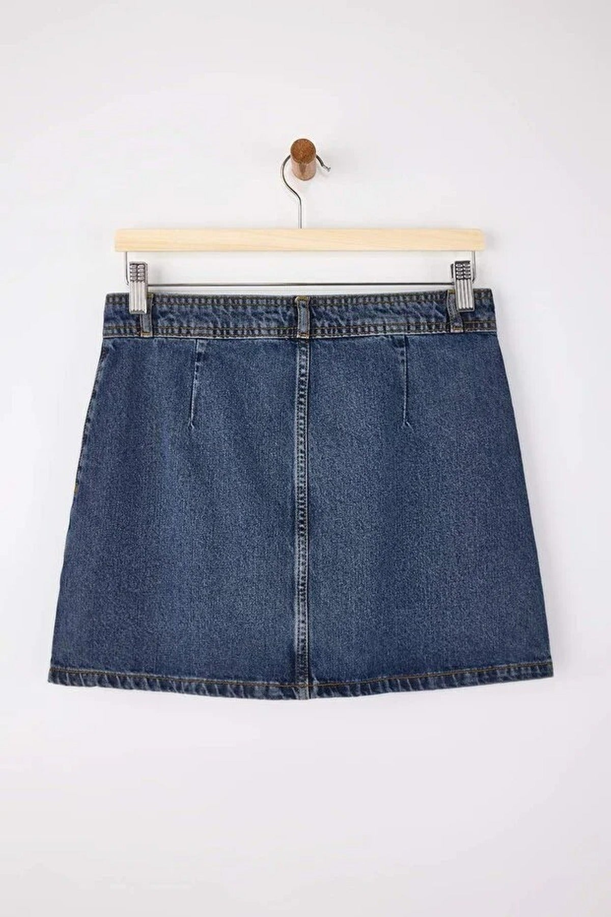Button Detail Mini 100% Cotton Denim Skirt