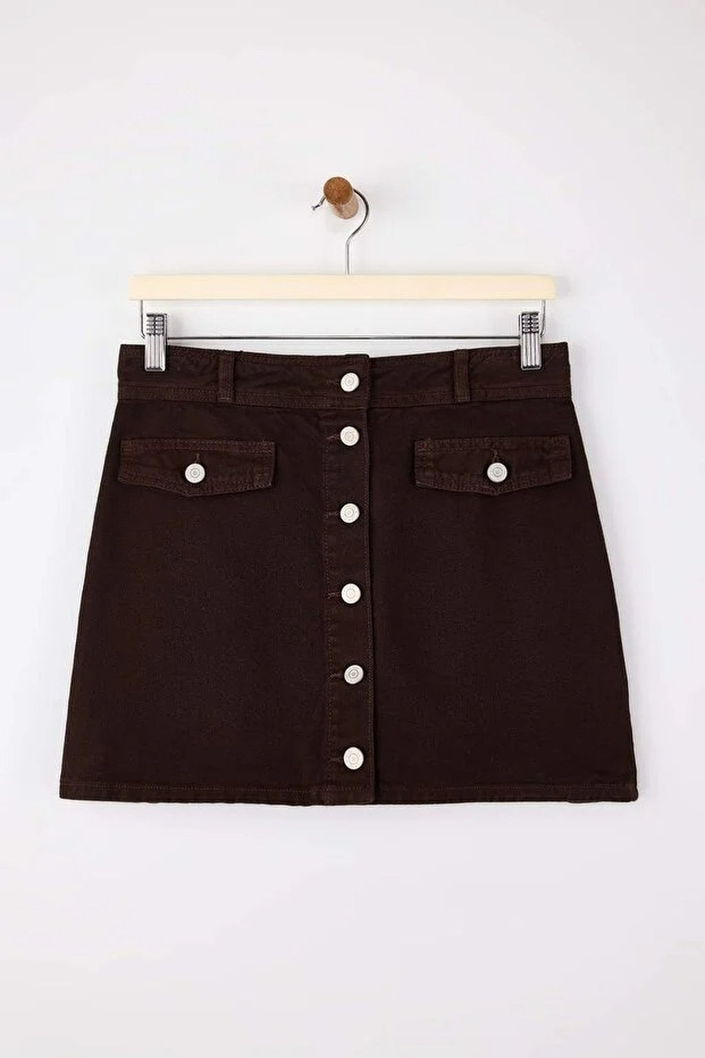 Button Detail Mini 100% Cotton Denim Skirt