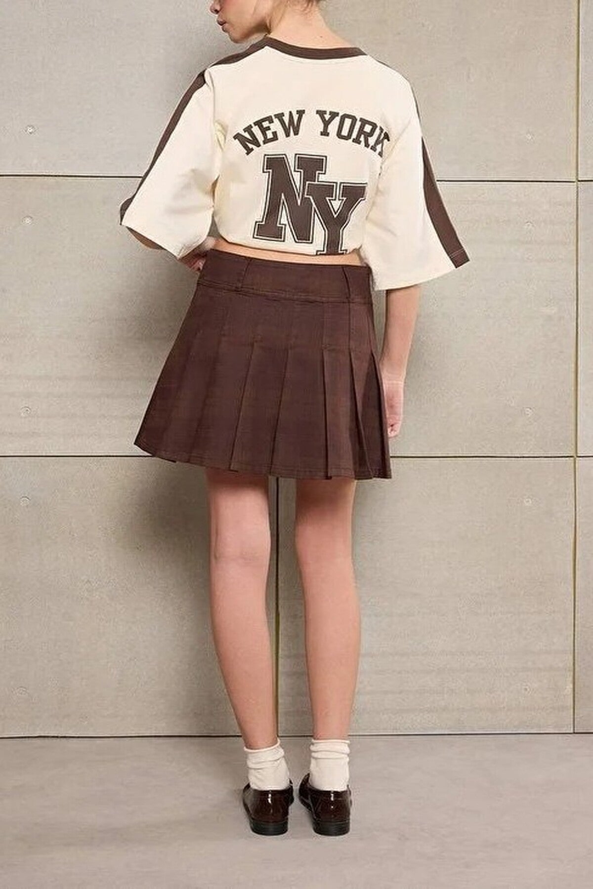 Pleated Mini Denim Skirt