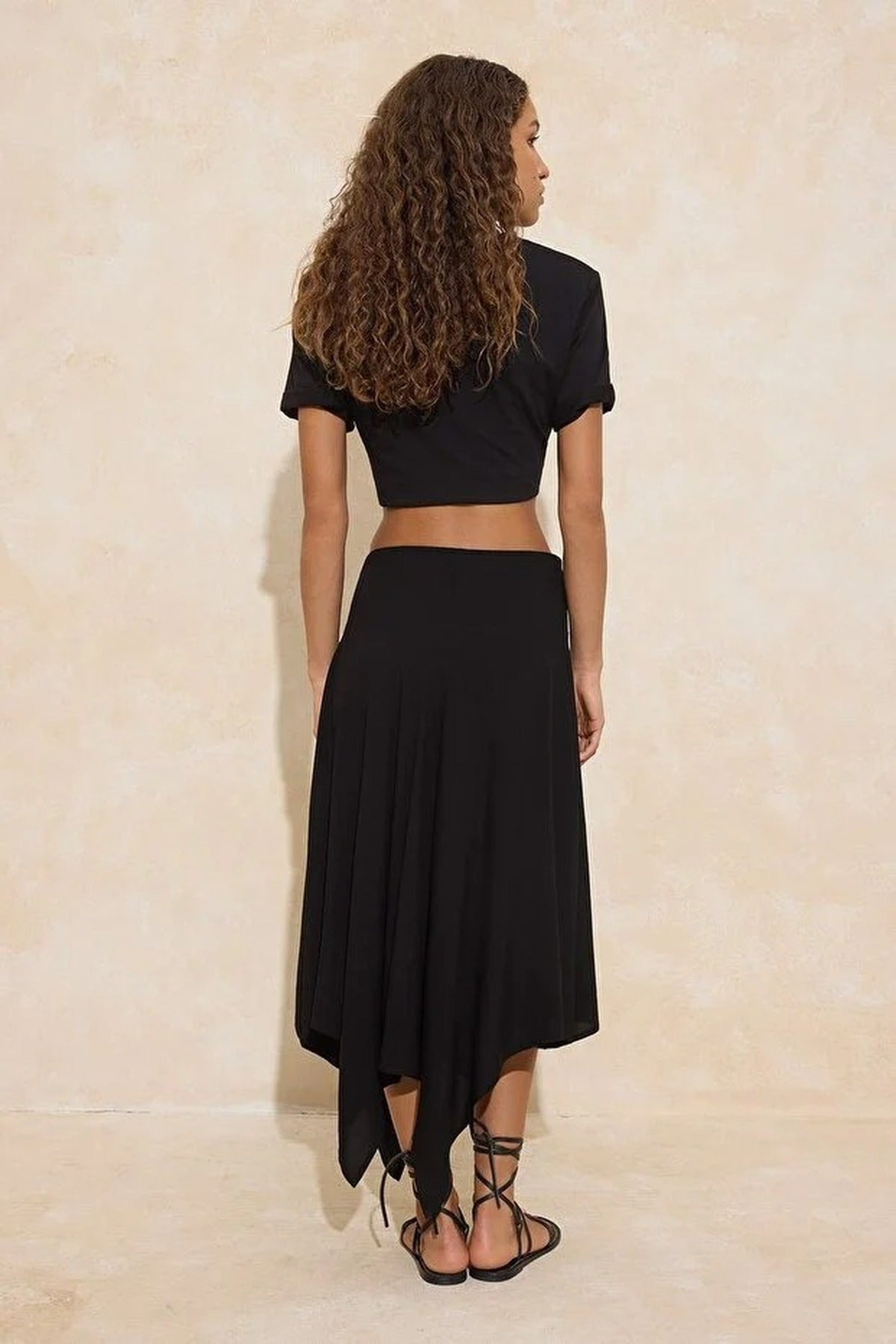 Asymmetrical Cut Woven Midi Skirt