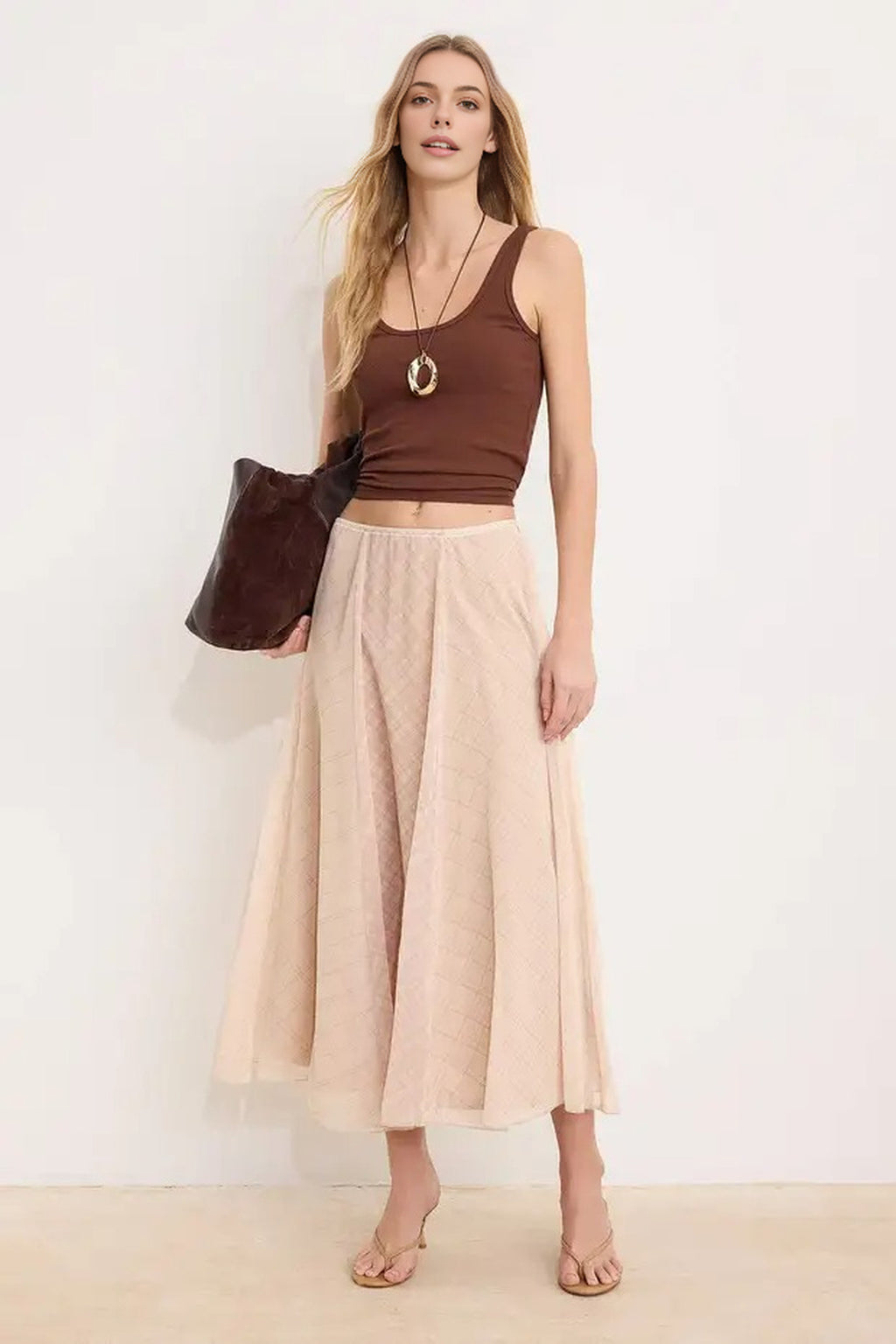 Plaid Lined Chiffon Maxi Asymmetrical Skirt