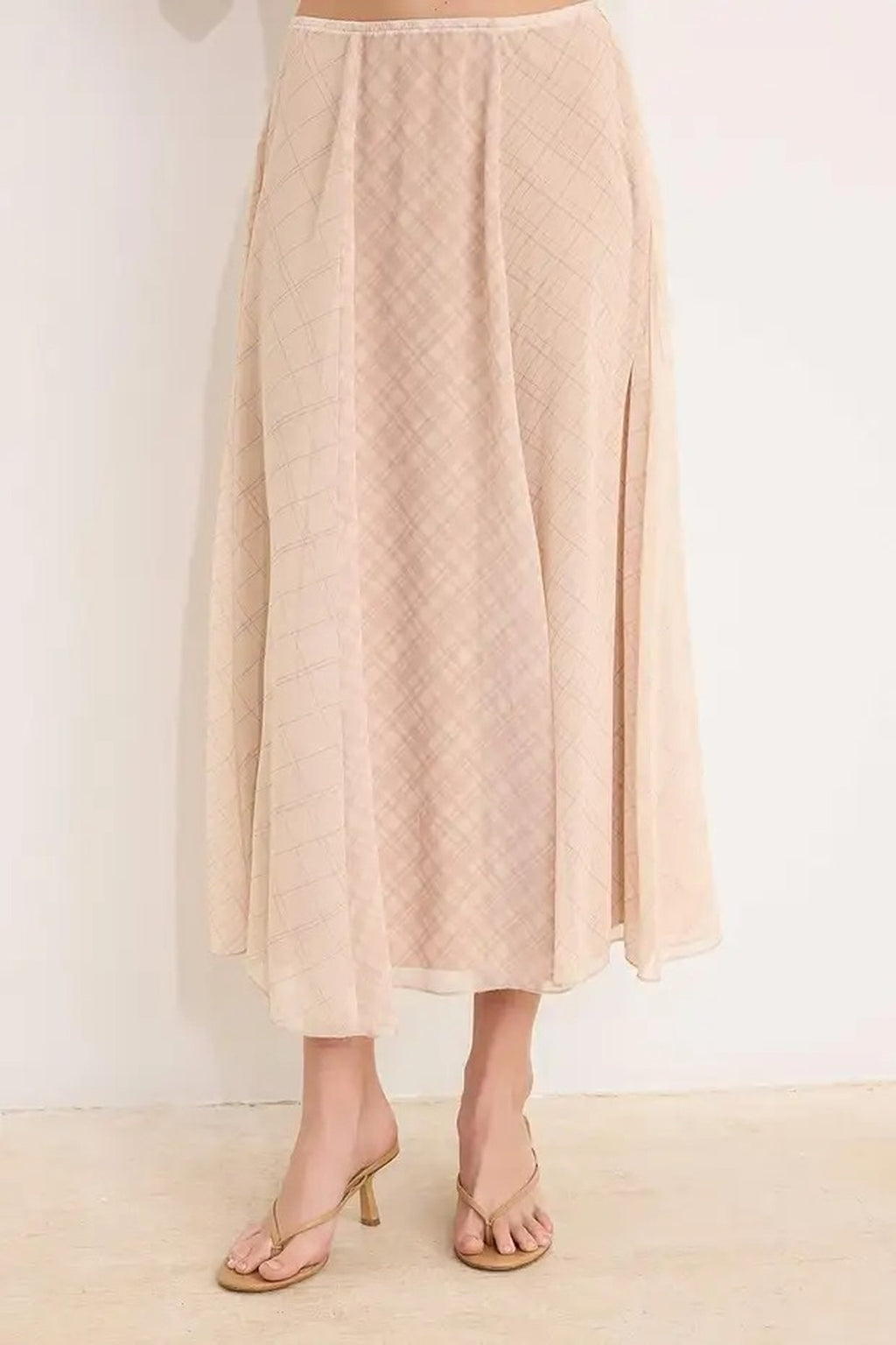 Plaid Lined Chiffon Maxi Asymmetrical Skirt