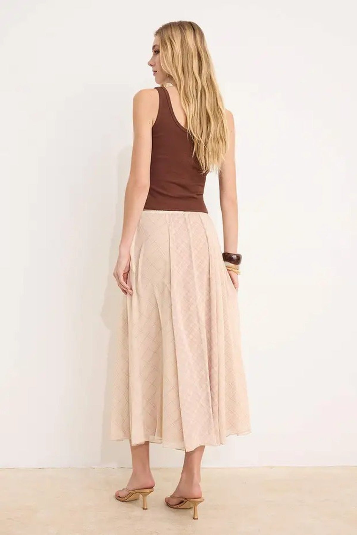 Plaid Lined Chiffon Maxi Asymmetrical Skirt