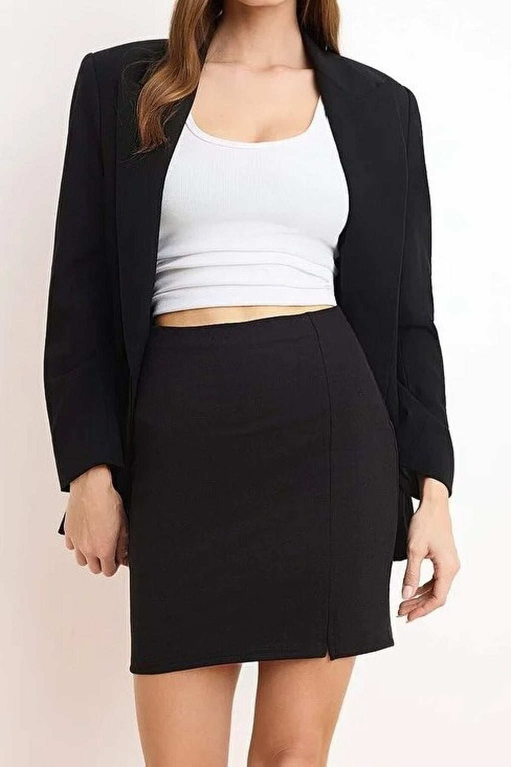 Plain Pencil Slit Mini Knit Short Skirt