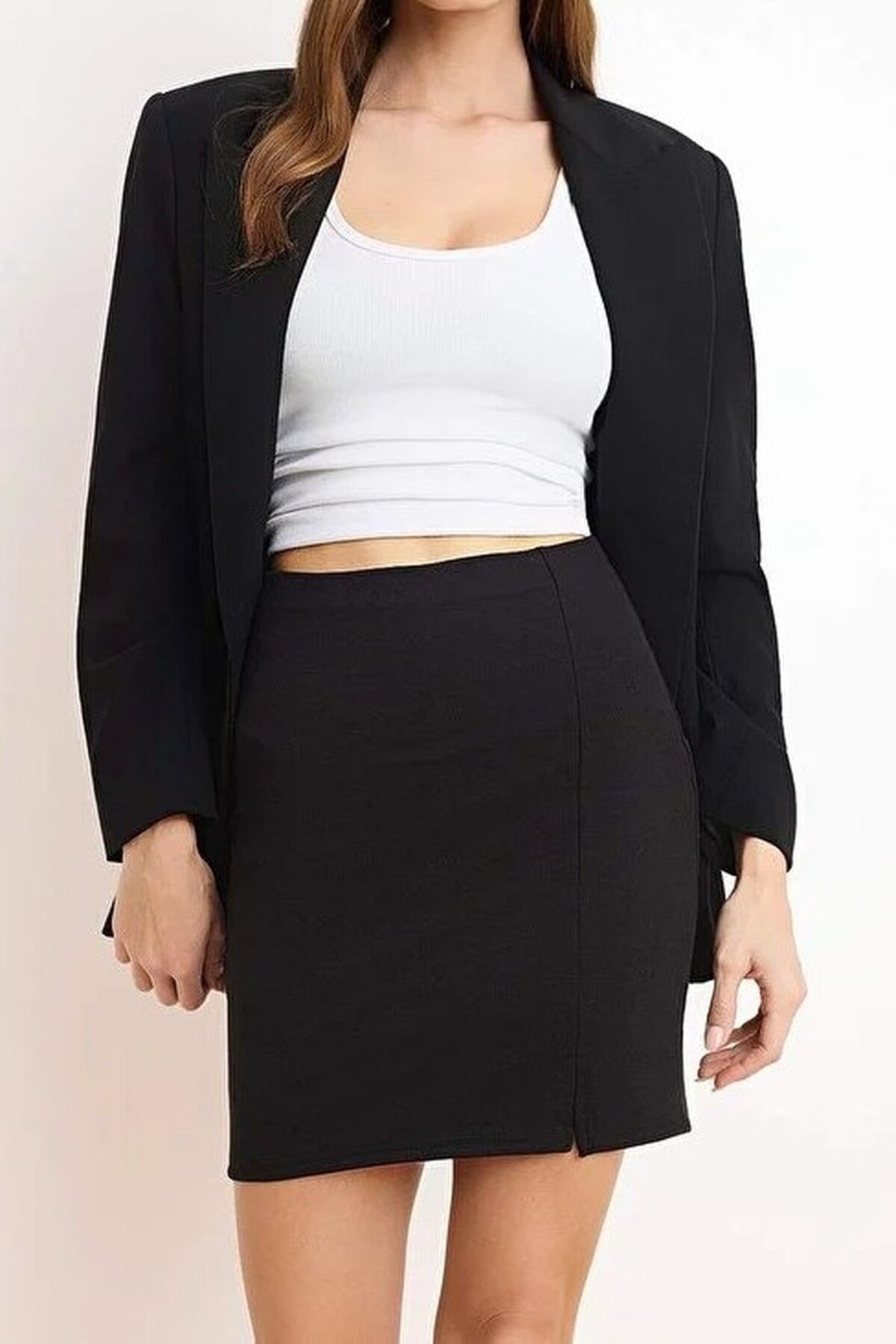 Plain Pencil Slit Mini Knit Short Skirt