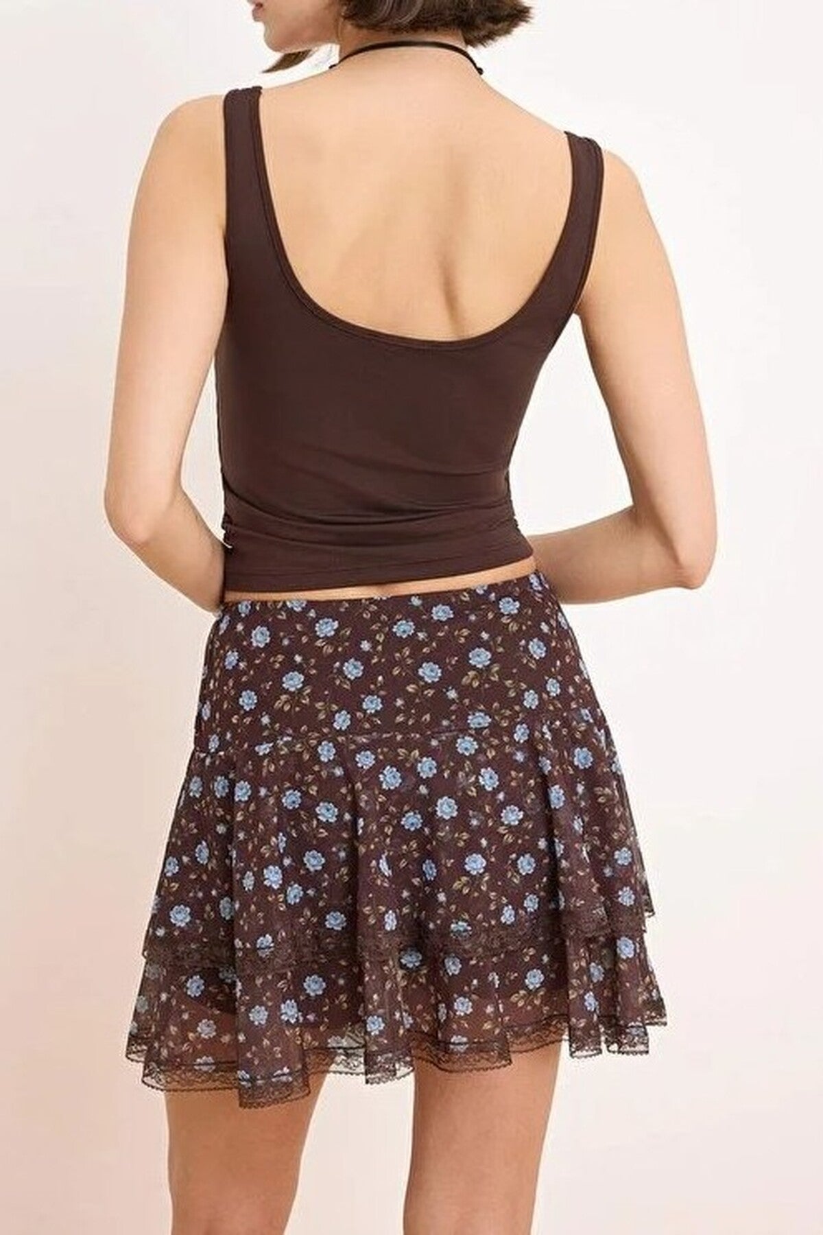 Skater Mini Tulle Knit Short Skirt with Lace Details