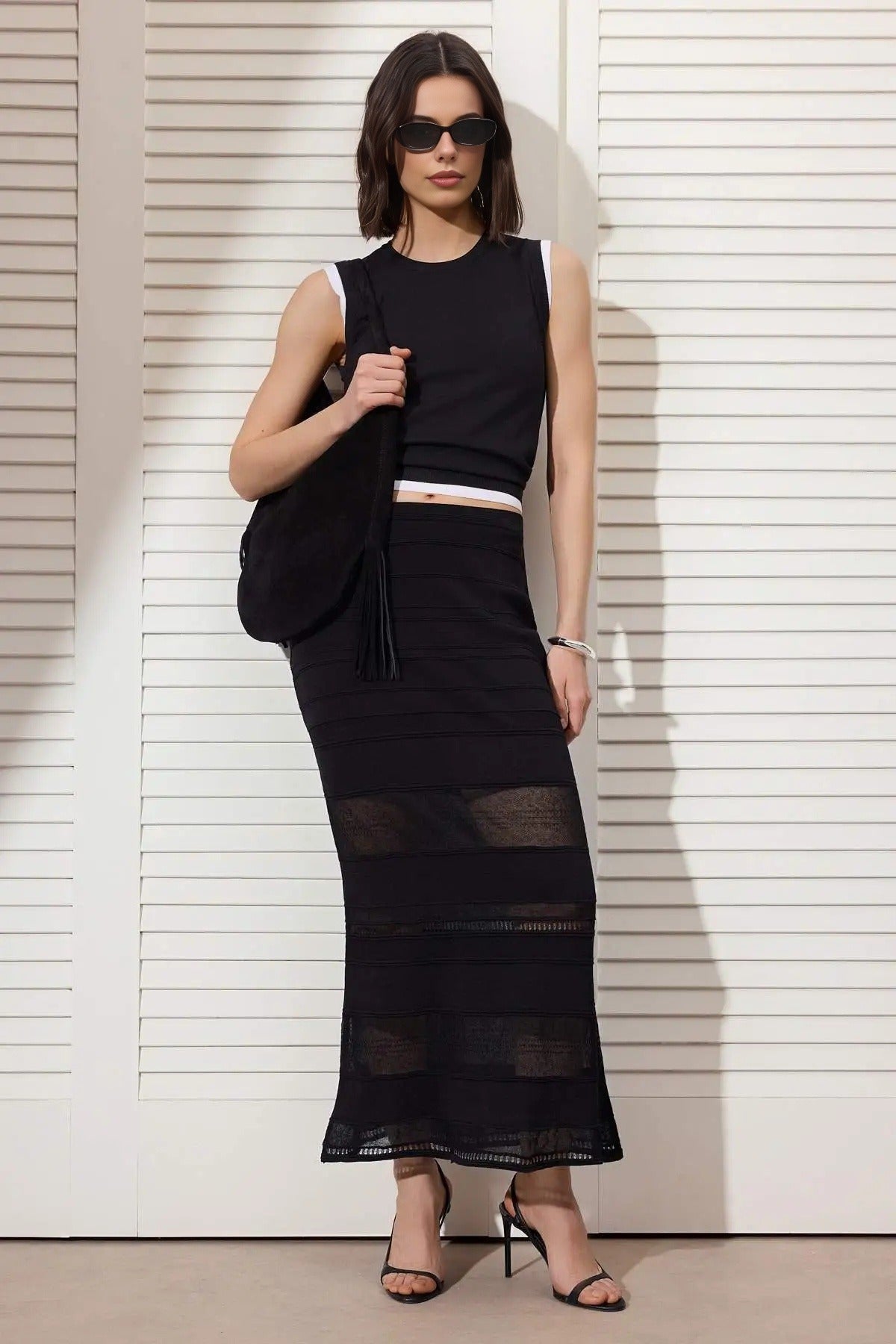 Premium Yarn Maxi Bell Lace Detail Knit Skirt