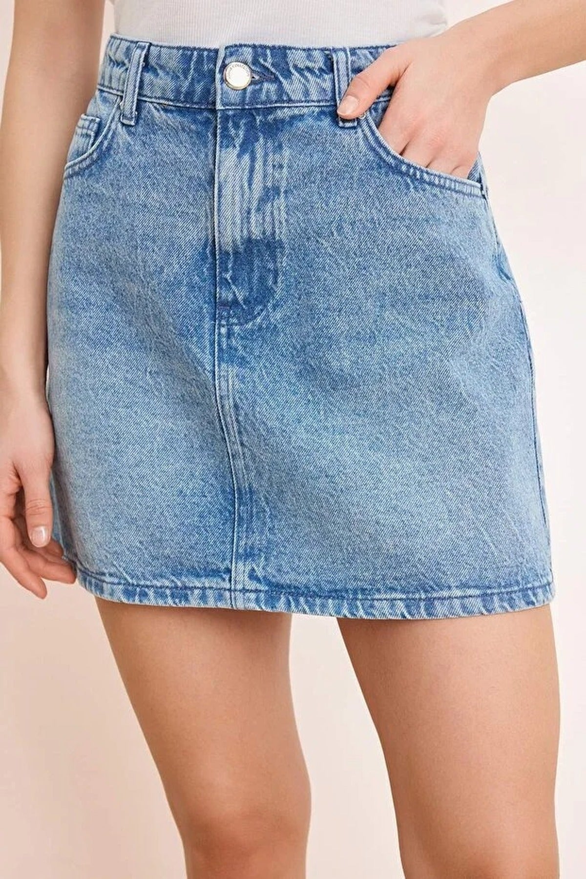 Mid-Waist Mini 100% Cotton Denim Skirt