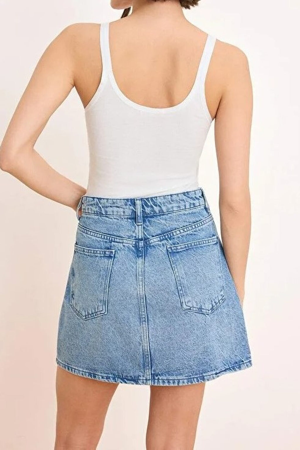 Mid-Waist Mini 100% Cotton Denim Skirt