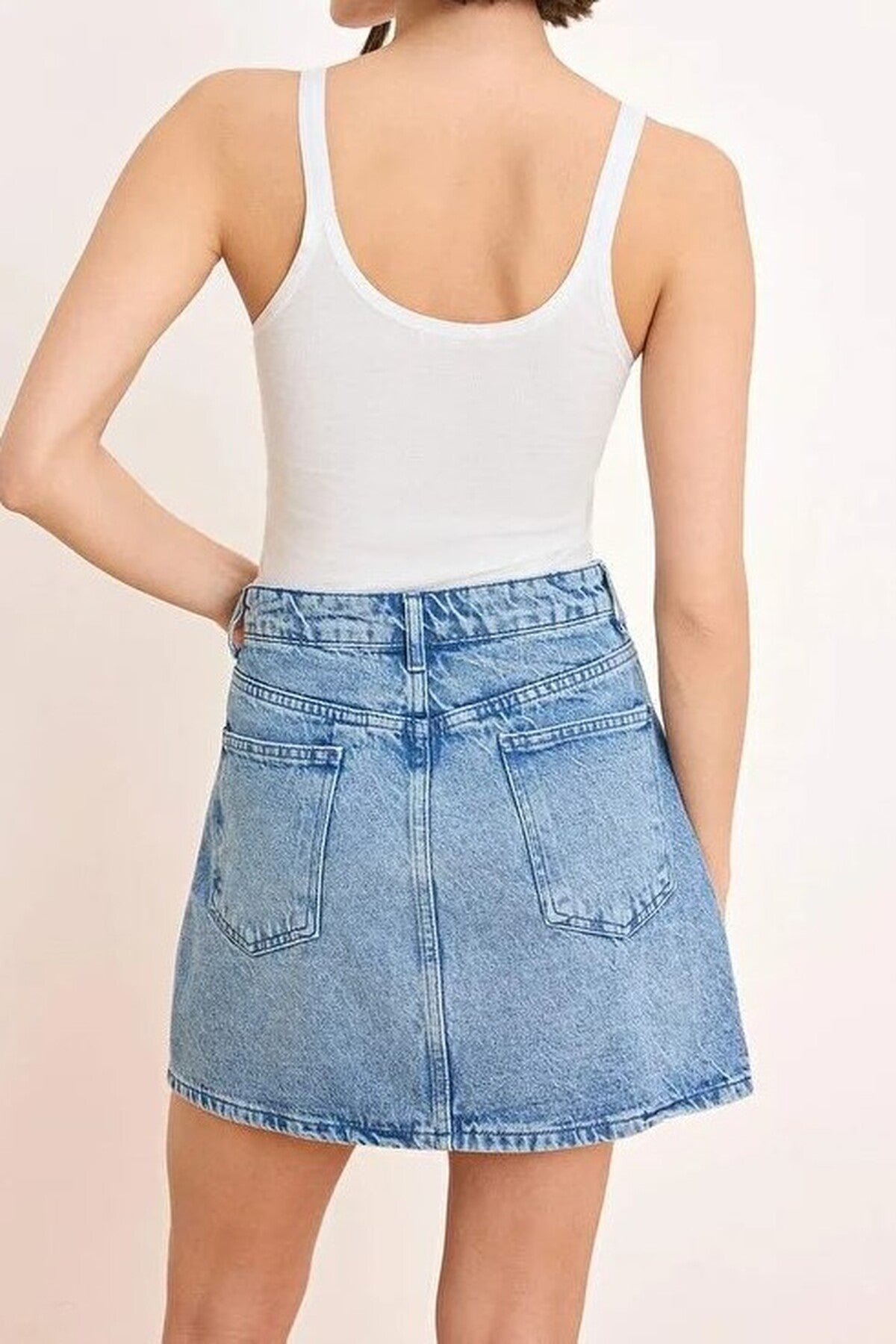 Mid-Waist Mini 100% Cotton Denim Skirt