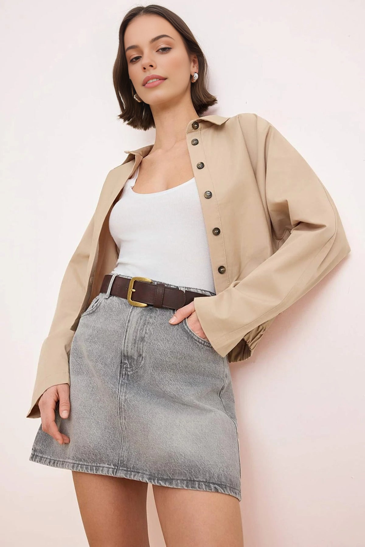 Mid-Waist Mini 100% Cotton Denim Skirt