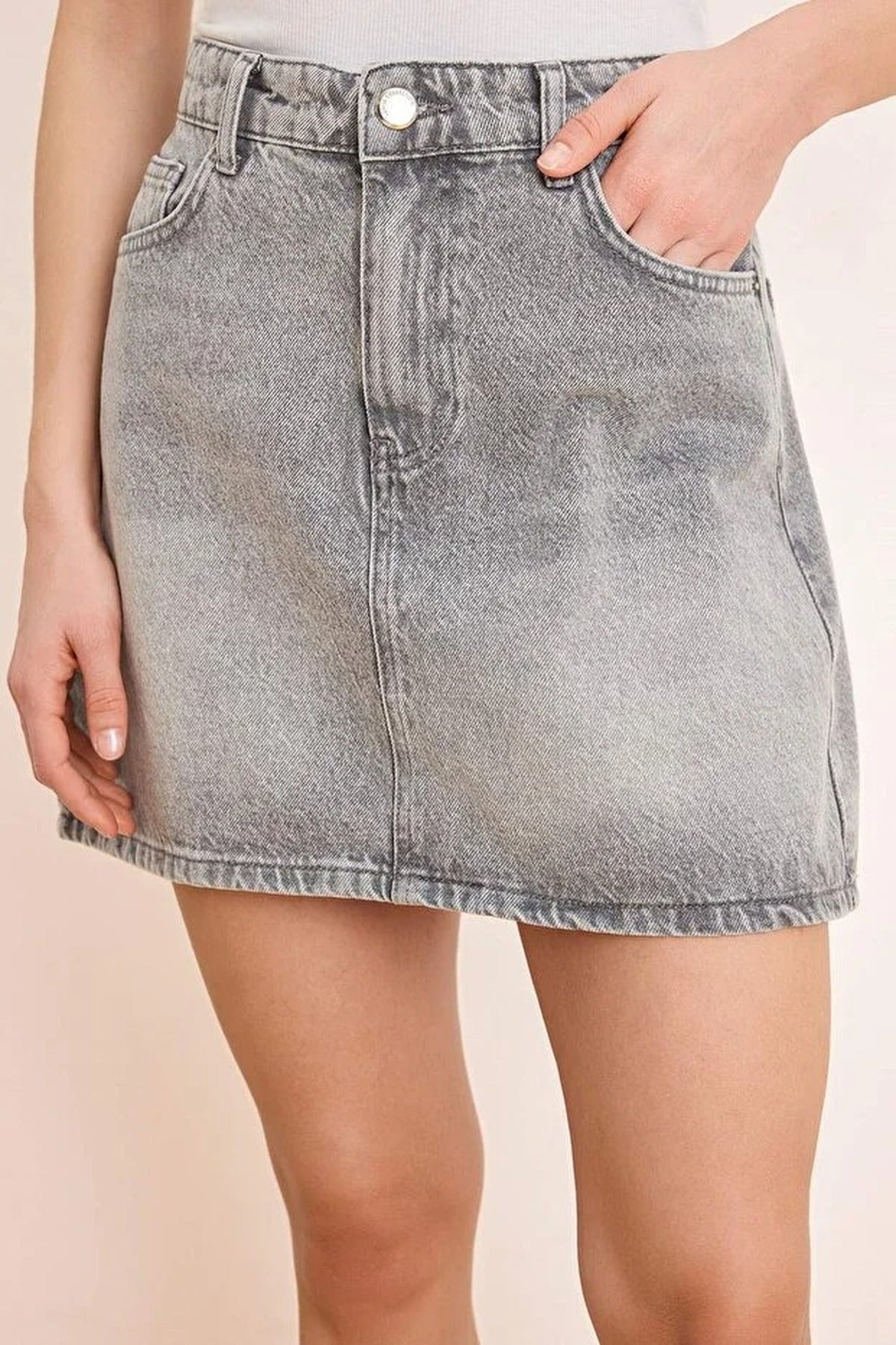 Mid-Waist Mini 100% Cotton Denim Skirt