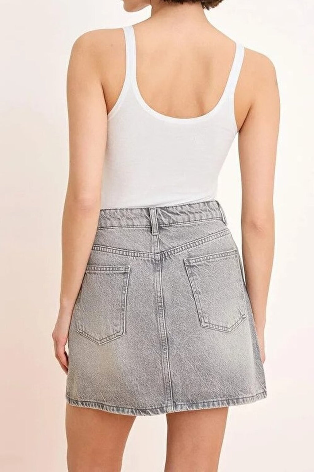 Mid-Waist Mini 100% Cotton Denim Skirt