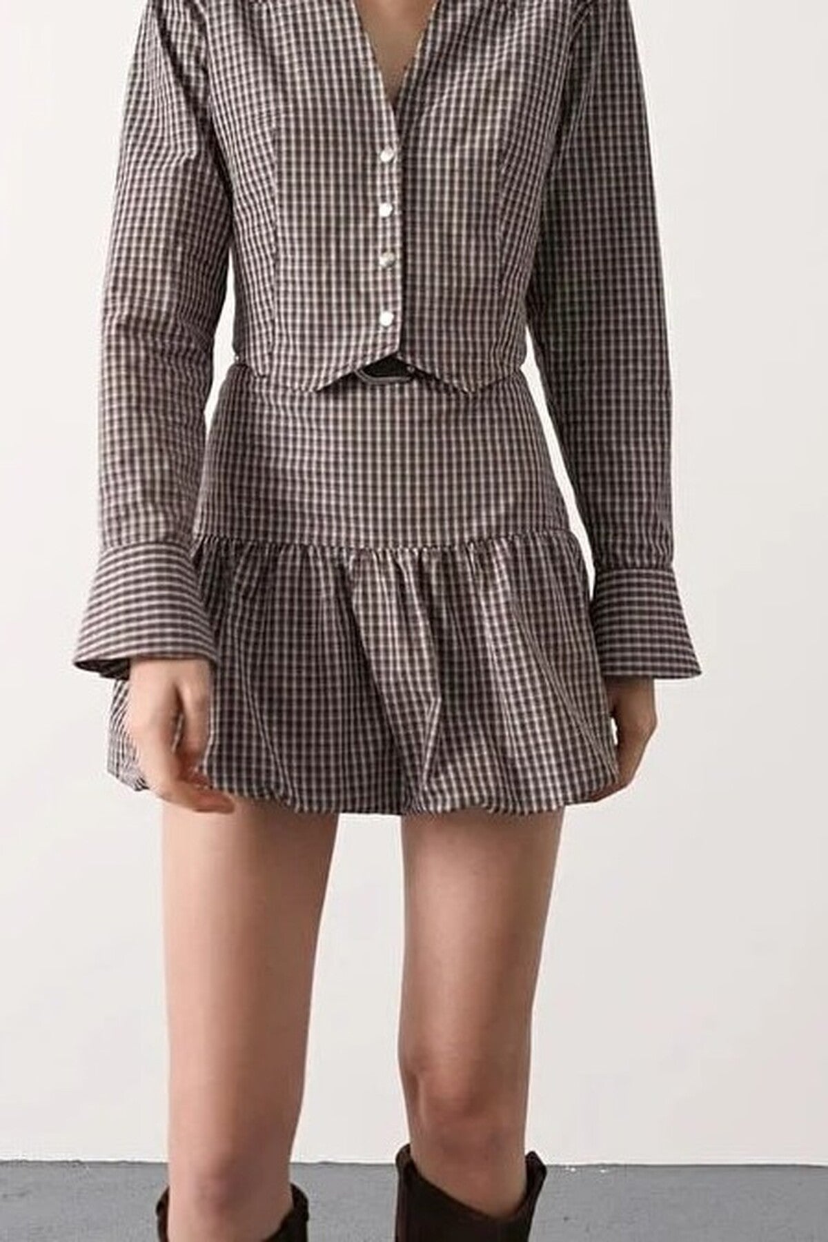 Mini Plaid Belted Balloon Skirt
