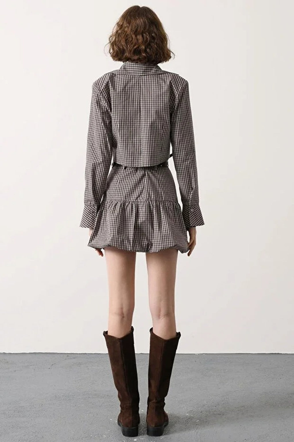 Mini Plaid Belted Balloon Skirt